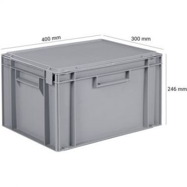 Schoeller allibert - 20 l harmaa vankka eurosäiliö saranoitu kansi 400x300x246 mm