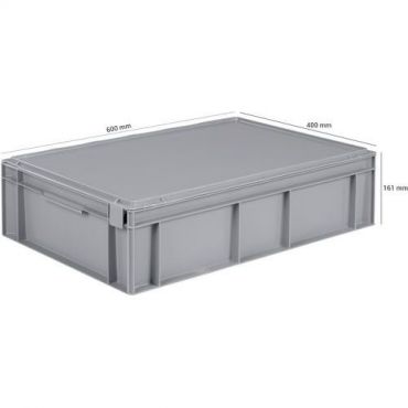 Schoeller allibert - 28 l harmaa vankka eurosäiliö saranoitu kansi 600x400x161 mm