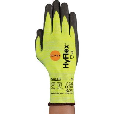 Ansell - HyFlex 11-423 viiltosuojakäsineet - Koko 10 - Polyuretaani Polyeteeni - Harmaa/keltainen