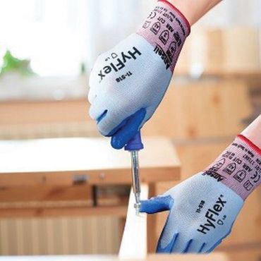 Ansell - HyFlex 11-518 viillonkestävät käsineet - Koko 9 sininen - Mekaaninen suojaus polyuretaanipinnoite