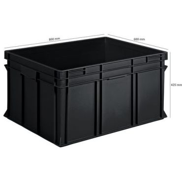 UTZ - Muovilaatikko 175 L musta - 800 x 600 x 425 mm - Pinottava kierrätettävä kestävä