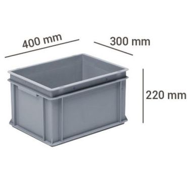 UTZ - Muovilaatikko EU perus 20 L harmaa - 400 x 300 mm - Pinottava kierrätettävä varastointiin