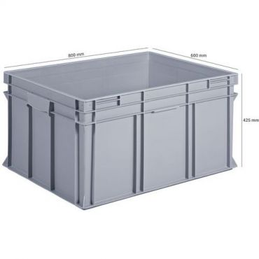 UTZ - EU perus muovilaatikko 175 L harmaa - 800 x 600 mm - Pinottava kestävä kierrätettävä