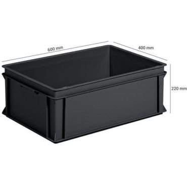 UTZ - Muovilaatikko 40 L - 600 x 400 x 220 mm - Musta - Pinottava Kierrätettävä Kestävä