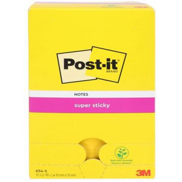Post-it Super Sticky - Muistilaput 76x76 mm 12 kpl keltaista 90 arkkia/lohko
