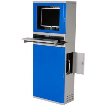 Tietokonekaappi litteille näytöille - Sininen ovi teräs - 650x330x1630mm - 70kg kantavuus