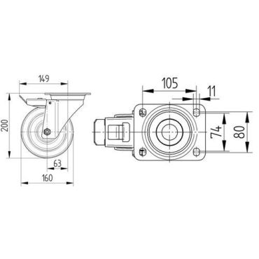 Tente - Vauhtipyörä polyamidia pyörän halkaisija 160 mm
