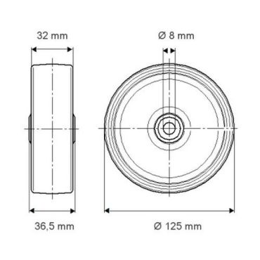 Tente - Kiinteä polypropeenipyörä pyörän halkaisija 125 mm