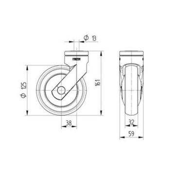 Tente - Vauhtipyörä polypropeenia pyörän halkaisija 125 mm