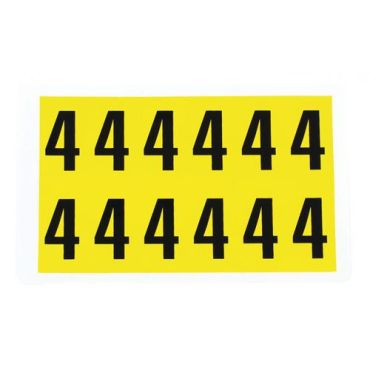Itsekiinnittyvä numero 4 - Vinyylitarra 21x38 mm - Keltainen/musta - 12 kpl