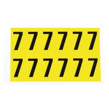 Itsekiinnittyvä numero 7 - 21x38 mm - Vinyyli - Keltainen tausta - 12 kpl