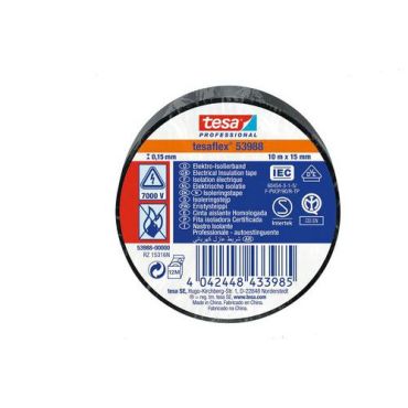 Tesa - Eristysteippi 53988 vde/iec pvc musta 10 m x 15 mm 10 kpl