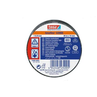 Tesa - Eristysteippi 53988 vde/iec pvc musta 20 m x 19 mm 10 kpl