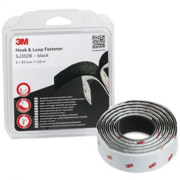 3m - 3m koukku- ja silmukkateippi musta 25 mm x 1,25 m