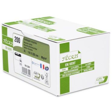 GPV - Kirjekuori DL 110x220 valkoinen kierrätetty ERA Pure - 200 kpl laatikko - 100 % kierrätettyä paperia
