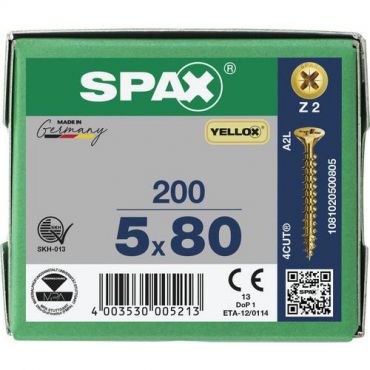 Spax - Ruuvi uppopäällä pozidriv täyskierre yellox ø 5x80