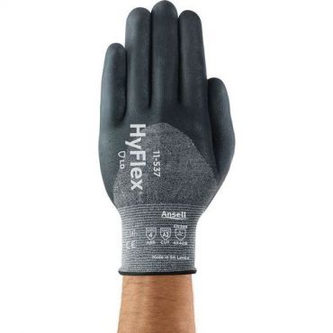 Ansell - HyFlex 11-537 työkäsineet - Koko 8 harmaa - Nitriilipinnoite leikkaussuoja B 12 paria
