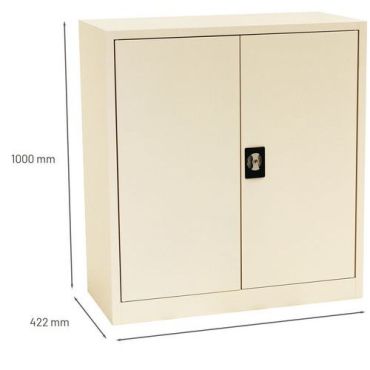 Manutan Expert - Matala toimistokaappi kääntöovilla - 100 cm korkea beige 2 hyllyä 60 kg/hylly teräs sylinterilukko