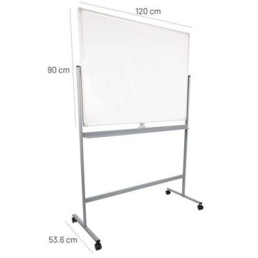 Manutan Expert - Siirrettävä kaksipuolinen valkotaulu 120x90 cm - Magneettinen kääntyvä alumiinirunkoinen