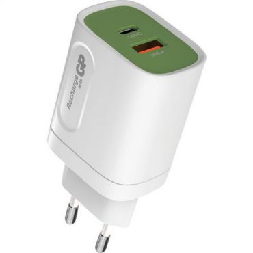 GP Seinälaturi WM2A PD 20W - USB-A/USB-C Valkoinen Vihreä 44mm