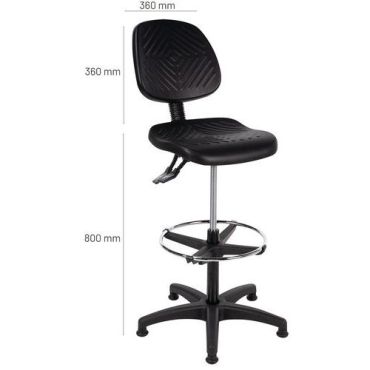 Linea Fabbrica - Tecno työpajatuoli korkea musta - Säädettävä istuin polyuretaani 550-800 mm korkeus