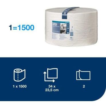 Tork - Pyyhepaperi Plus rulla - 1500 arkkia 23,5x34 cm - Kierrätetty paperi 2 kerrosta Valkoinen
