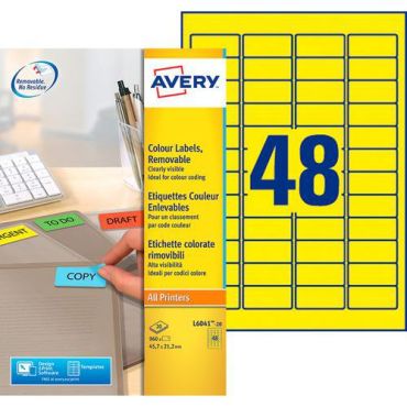 Avery - Keltaiset irrotettavat tarrat 45,7 x 21,2 mm - 960 kpl - Laser/mustesuihku