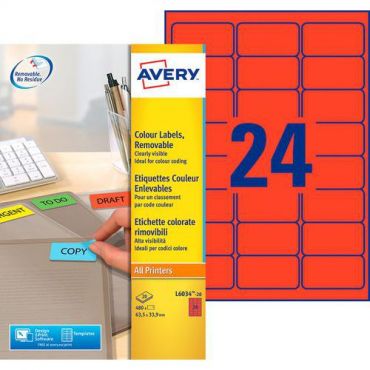 Avery - 480 punaisen etiketin pakkaus 63,5 x 33,9 mm