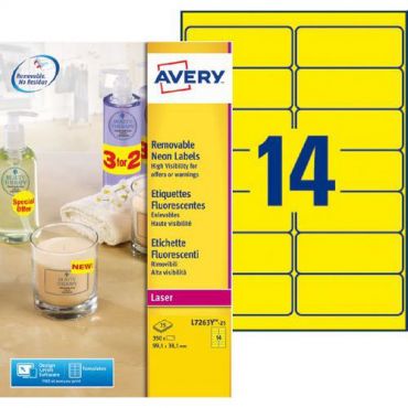 Avery - 350 lasertarrasarja keltainen fluoresoiva 99,1x38,1 mm