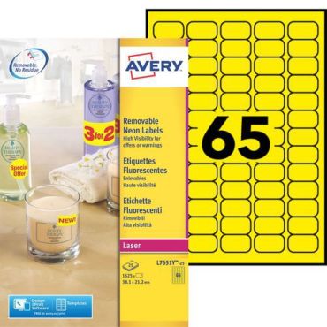 Avery - Keltaiset irrotettavat etiketit lasertulostimelle - 1625 kpl - 38.1 x 21.2 mm - Kierrätettävä pakkaus