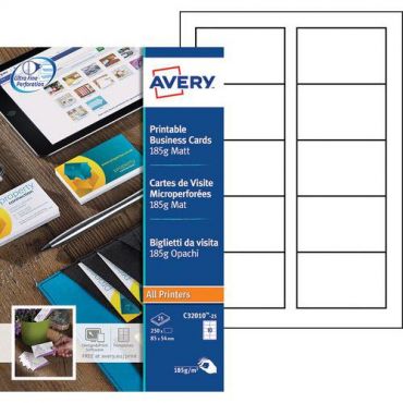 Avery - Erä 250 mikroperforaattua käyntikorttia 85 x 54 185 g/m2