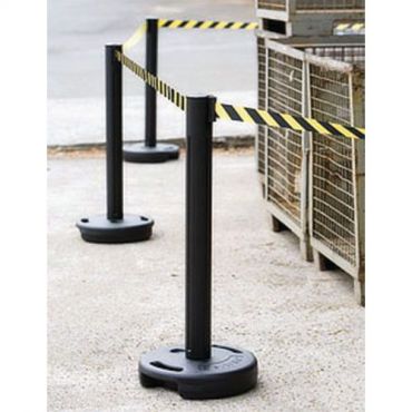 Beltrac - Sulkunauhatolppa ulkokäyttöön - Musta musta/keltainen nauha 3.7m 97cm korkea kierrätetty materiaali