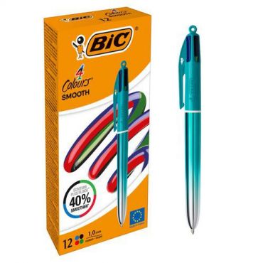 Bic - Kuulakärkikynä 4 väriä bic smooth tummansininen ja turkoosi