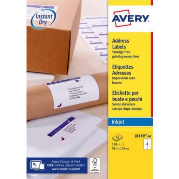 Avery - 160 etiketin pakkaus 99,1x39 mm - valkoinen