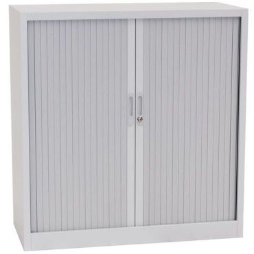 Manutan Expert - Säleovikaappi 1000x450x1050mm harmaa - Matala kaappi 2 hyllyä sylinterilukko 10v takuu