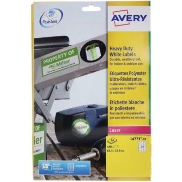 Avery - Erittäin vahvat polyesterilaseretiketit - 63,5 x 33,9 mm 480 kpl valkoinen