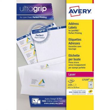 Avery - Sarja 2400 lasertarraa valkoinen 63,5x33,9 mm