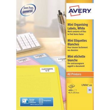 Avery - Pakkaus jossa 4000 valkoista laseretikettiä 45,7x25,4 mm