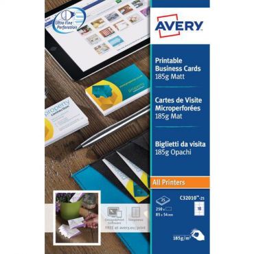 Avery - Erä 250 mikroperforaattua käyntikorttia 85 x 54 185 g/m2