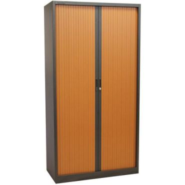 Manutan Expert - Säleikkökaappi 195x100 cm - Antrasiitti/Kirsikka - Rulo-ovi - 4 Hyllytasoa - 45 kg/hylly - 10v Takuu