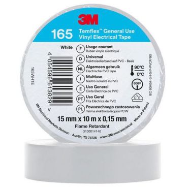 3M - Temflex 165 sähköeristysteippi - 10 m x 15 mm Valkoinen