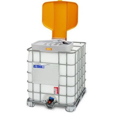 Cemo - Täyttösuppilo IBC-säiliöön saranoidulla kannella - 0.5 L tilavuus - Polyeteeni - Harmaa