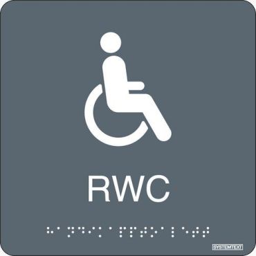 Systemtext - Taktilinen inva-WC-kyltti harmaa - 150x150mm - Turvallisuusopaste