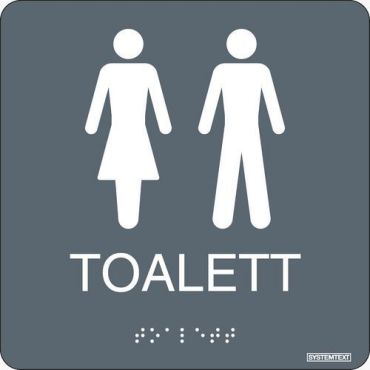 Systemtext - Taktiilinen WC-kyltti naisille/miehille - Harmaa 150x150mm - Turvallisuusopaste