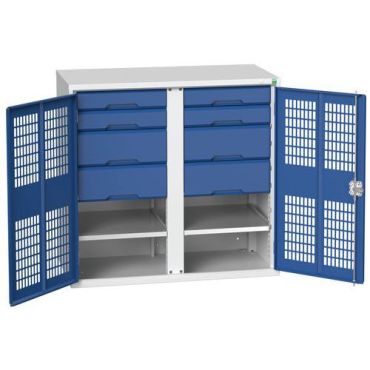 Bott - Vaatekaappi Verso 1050x550x1000 mm vaaleanharmaa/sininen - 8 laatikkoa 1000 kg kuormitus teräs toimitetaan asennettuna