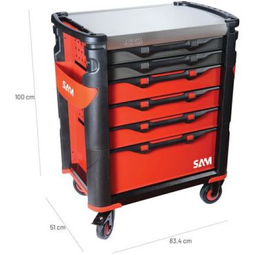 SAM - Työkaluvaunu 6 laatikkoa 200 työkalulla - Teräsrunko - 1000mm korkea