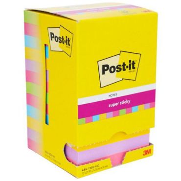 Post-it - Super Sticky - Muistilaput 76x76mm - 12 lohkoa sekavärejä - 90 arkkia/lohko