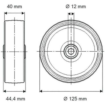 Tente - Elastech-pyörät halkaisija 125 mm. Ufr125x40-ø12