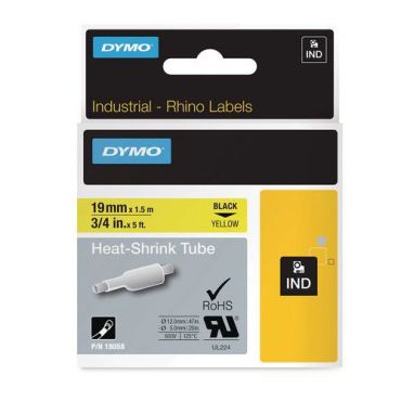 Dymo - Lämpökutistemuovinauha 19 mm - Musta/Keltainen - 1.5 m - Kestävä ja ekologinen