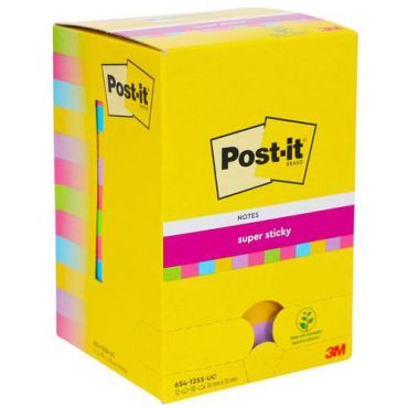 Post-it - Super Sticky - Muistilaput 76x76mm - 12 lohkoa sekavärejä - 90 arkkia/lohko